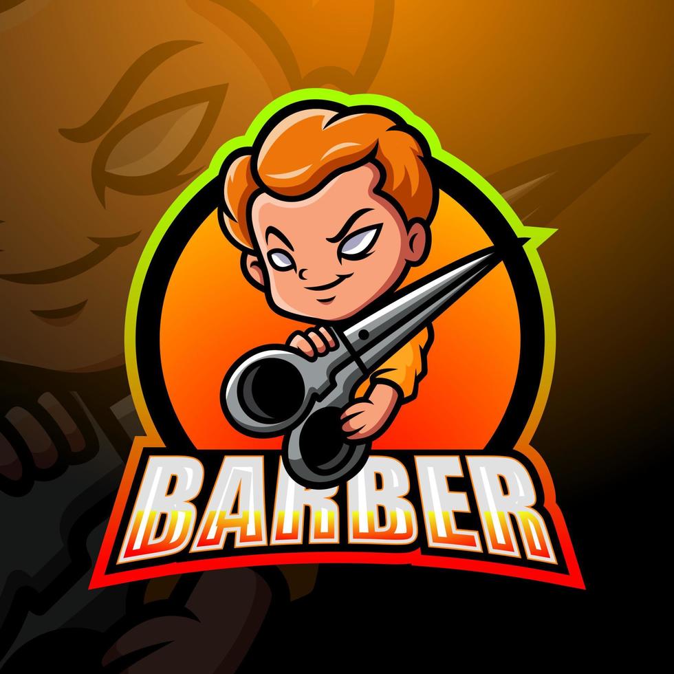 diseño de logotipo de esport de mascota de barber man vector