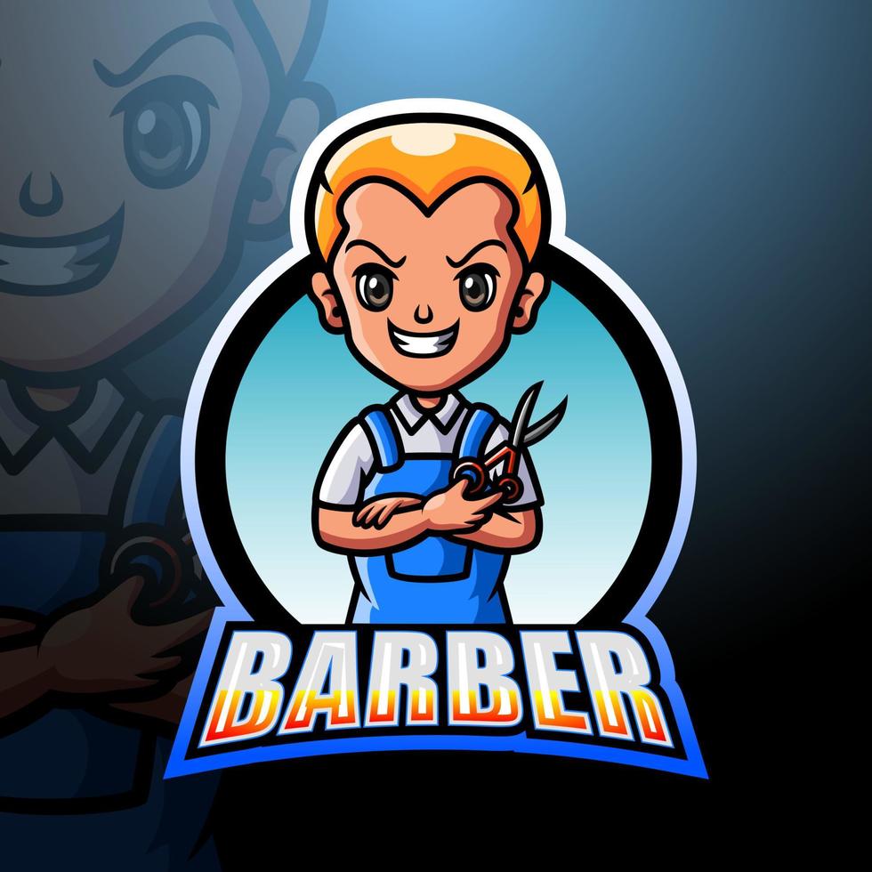 diseño de logotipo de esport de mascota de barber man vector