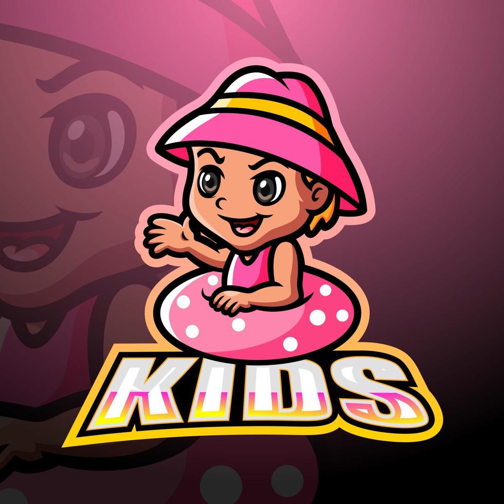 Kid with inflatable rubber ring mascot logo design vector