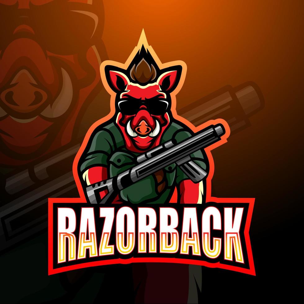 Razorback gunners mascot esport logo design vector