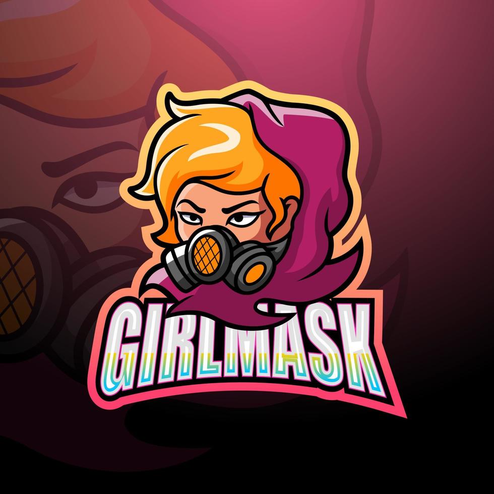 Girl mask mascot esport logo design vector