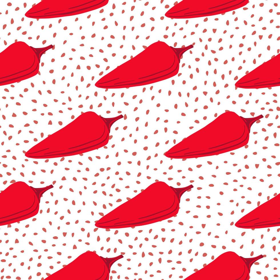 Chilli seamless pattern on dots background. Chile peppers wallpaper. vector