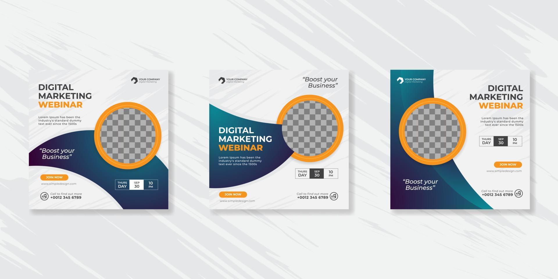 Digital marketing live webinar and corporate social media post template vector