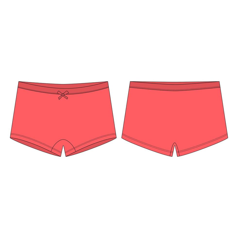 Mini-short knickers in red color on white background. Children's knickers. vector