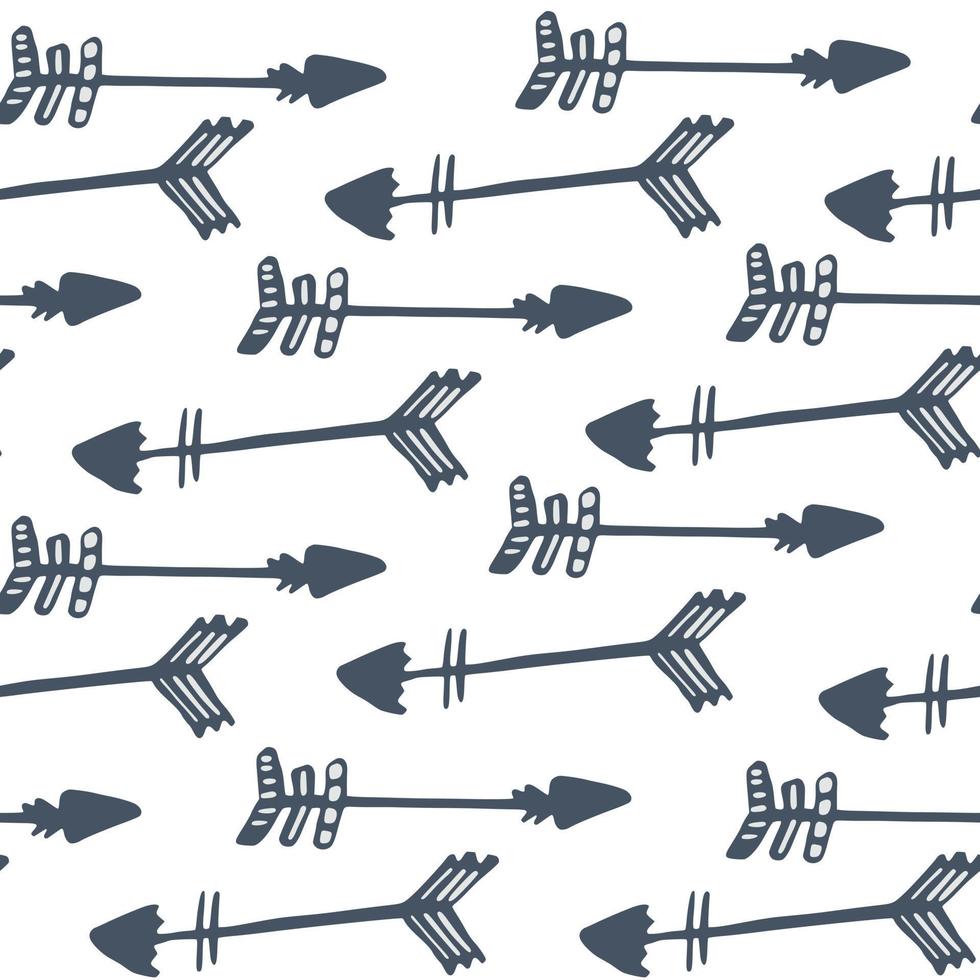 Hand drawn arrows seamless pattern isolated on white background. Tribal endless wallpaper in doodle style. Decorative backdrop for fabric design vector