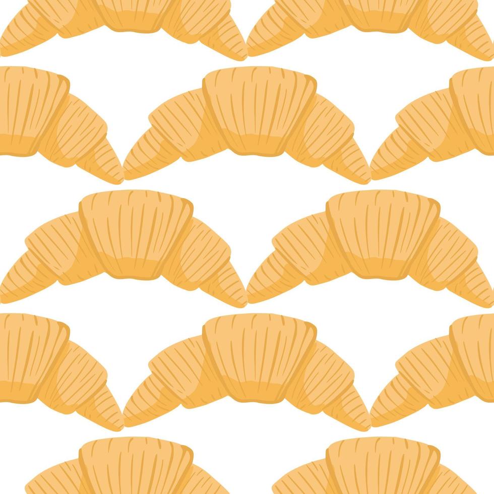 Breakfast seamless isolated pattern with tasty croissants silhouettes. Orange tones bakery elements on white background. vector