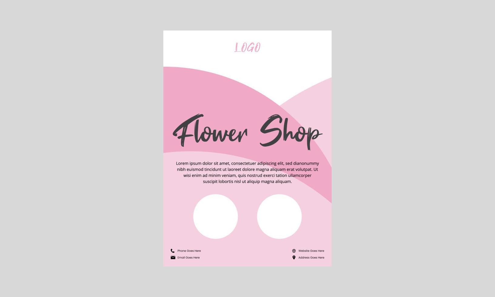 diseño de volante de floristería. folleto de póster de la tienda de venta de flores en color rosa. folleto de la tienda del vendedor de flores, diseño de volante dl vector