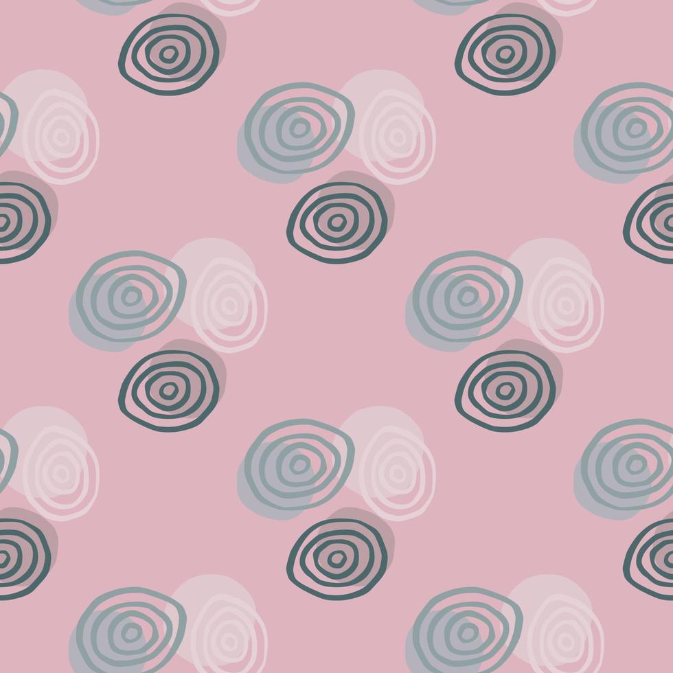 White, blue and dark green spirals on geometric kids pattern. Pink background. vector