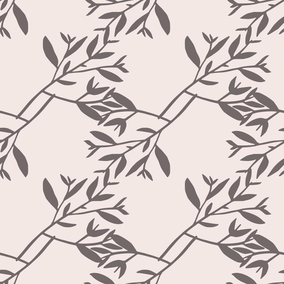 Seamless pattern with leaves silhouette in minimal style. Tree branches vector wallpaper. Nature background. Decorative twigs.