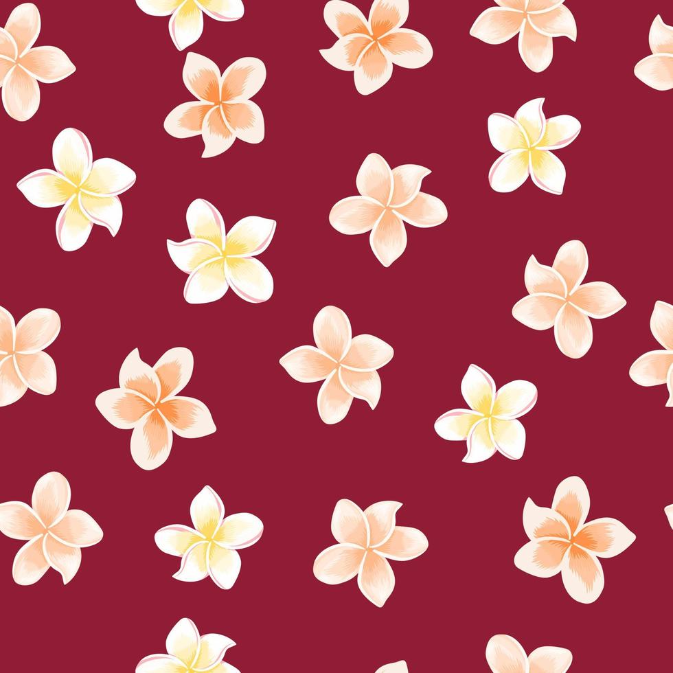 patrón sin costuras de flor de plumeria vintage sobre fondo rojo. vector