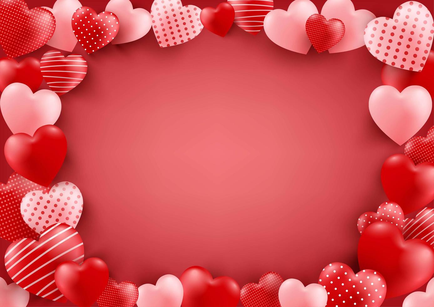 Valentine's day poster or banner with a lot of sweet hearts on pink and red background. photo