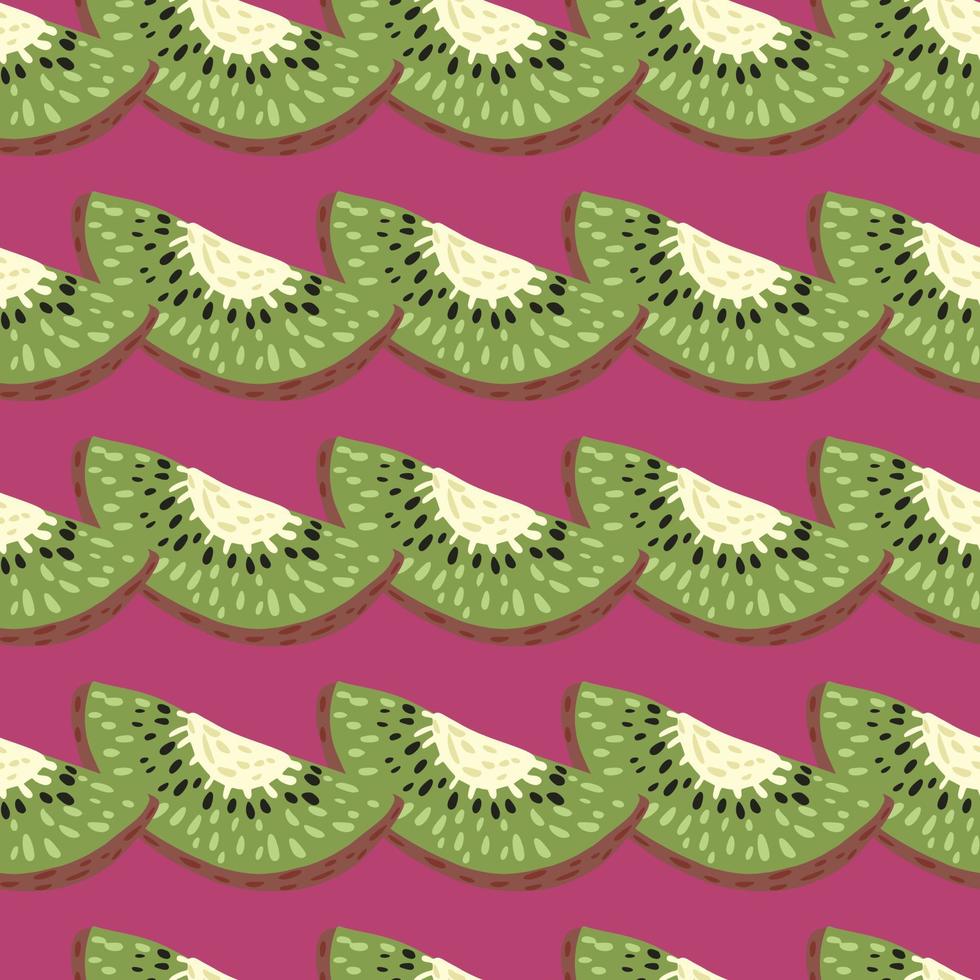 Contrast seamless pattern with simple green kiwi slice elements. Pink bright background. vector