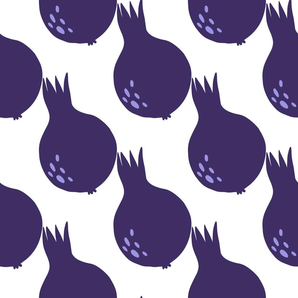 Decorative blue pomegranate fruit seamless pattern on white background. Garnet fruit endless wallpaper. vector