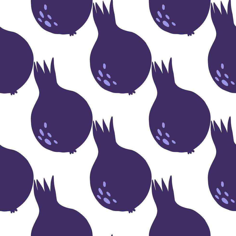 Decorative blue pomegranate fruit seamless pattern on white background. Garnet fruit endless wallpaper. vector