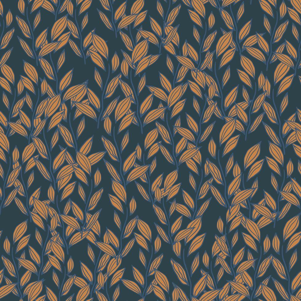 Autumn seamless pattern with little foliage ornament. Fall floral print in orange and navy blue tones. vector