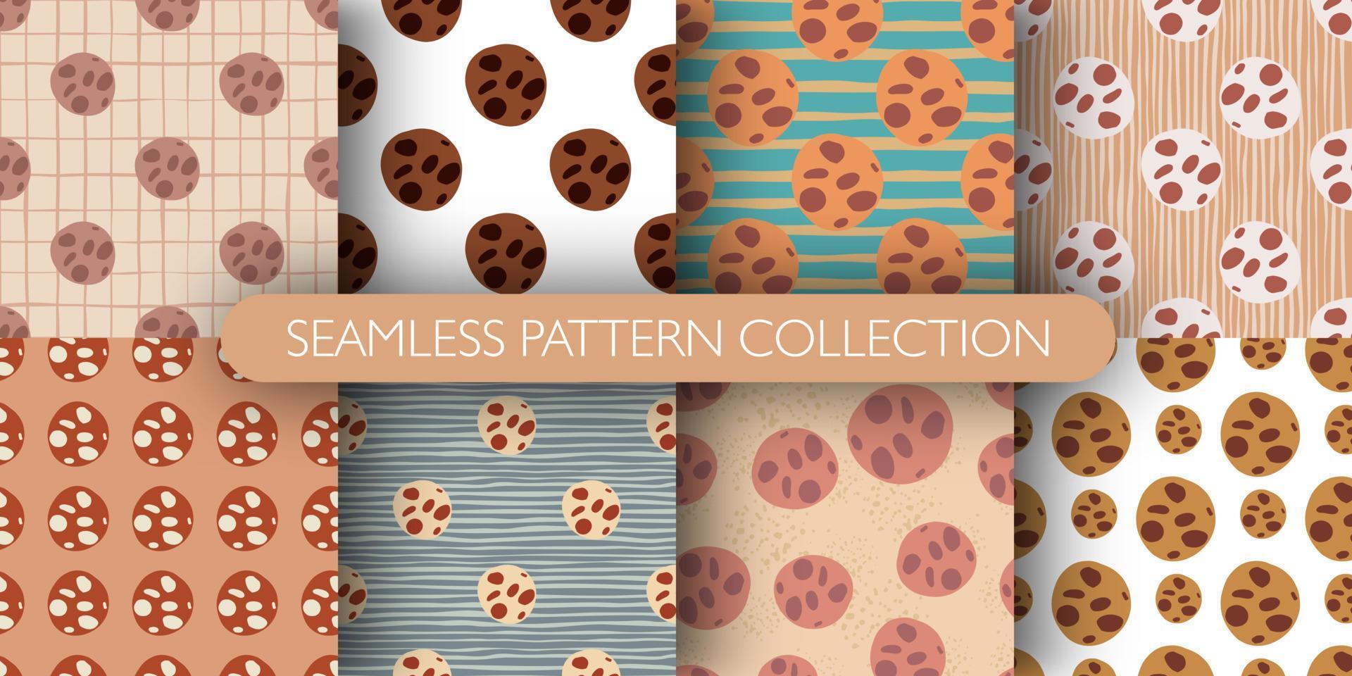 Set of seamless isolated pattern with colored chocolate cookies elements. Tasty dessert collection. vector