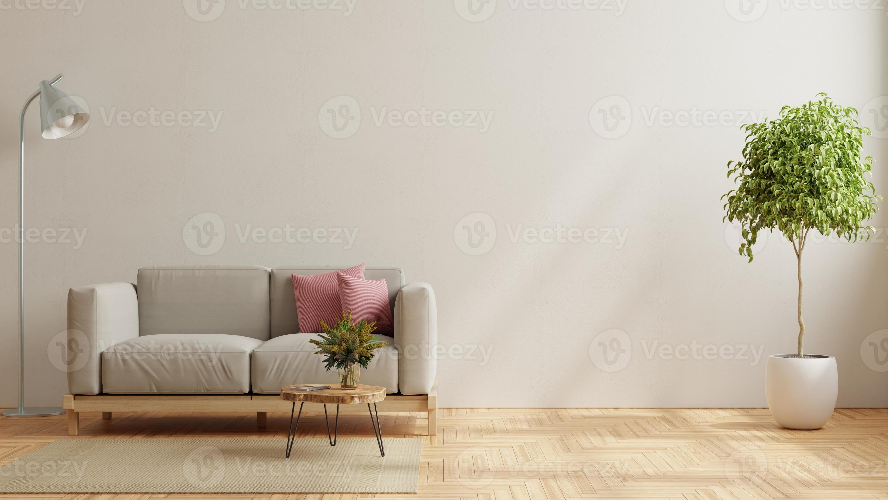 Living room interior wall mockup with sofa and table on white background.  5575462 Stock Photo at Vecteezy