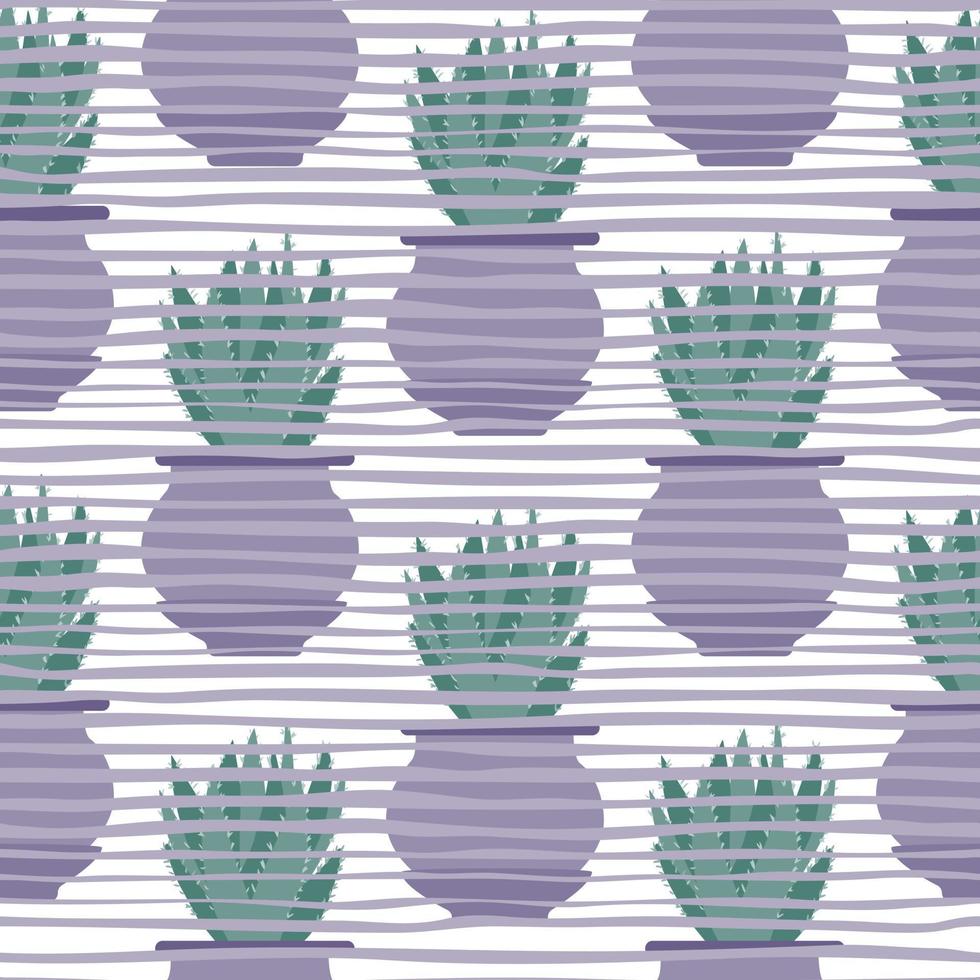 Aloe cactus in pot seamless pattern in hand drawn style. Doodle exotic wallpaper. vector