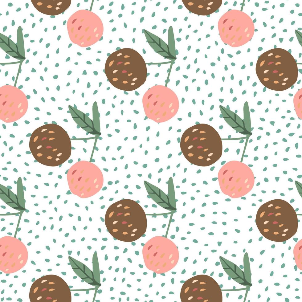 Apples and leaves seamless pattern on dots background in Scandinavian style. vector