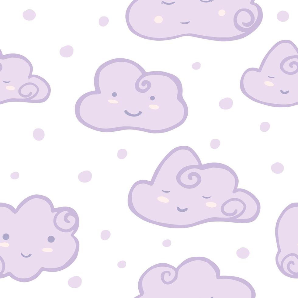 Cute smiling sky seamless pattern . Hand drawn cloud sky wallpaper on white background. vector