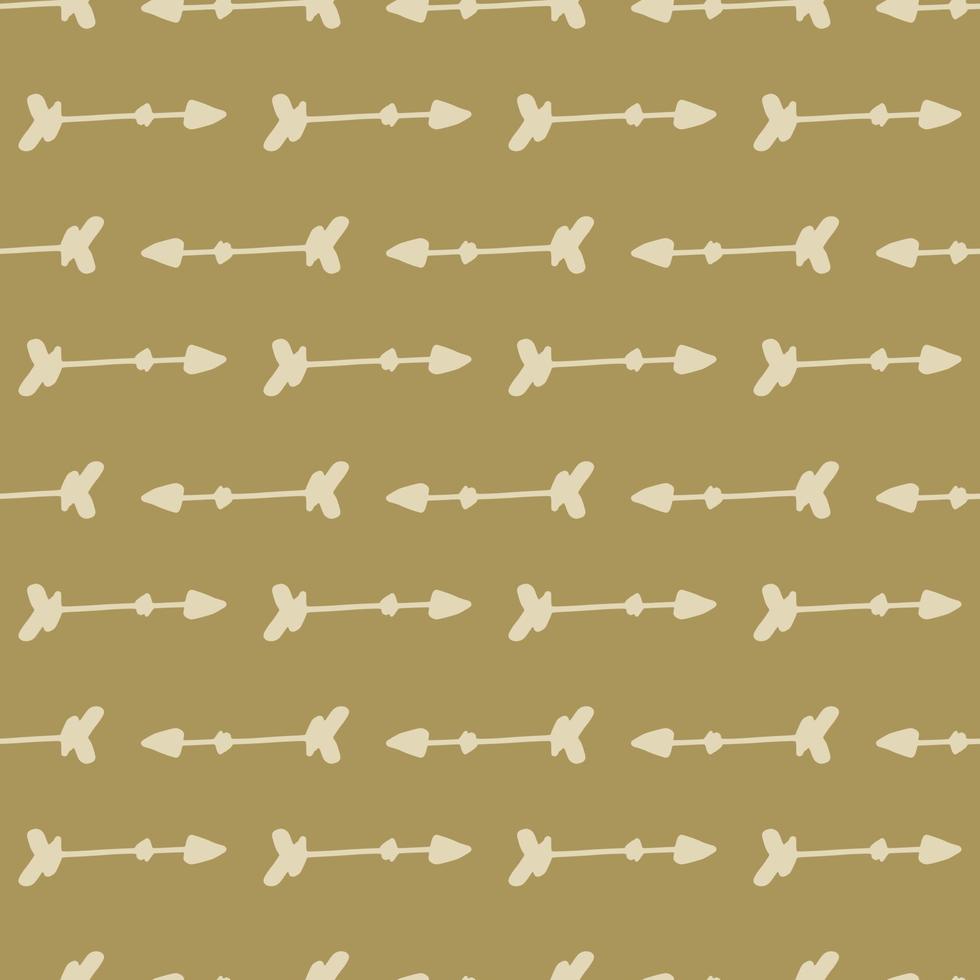 Hand drawn pattern with white arrows on brown background. Minimalistic design elements. vector