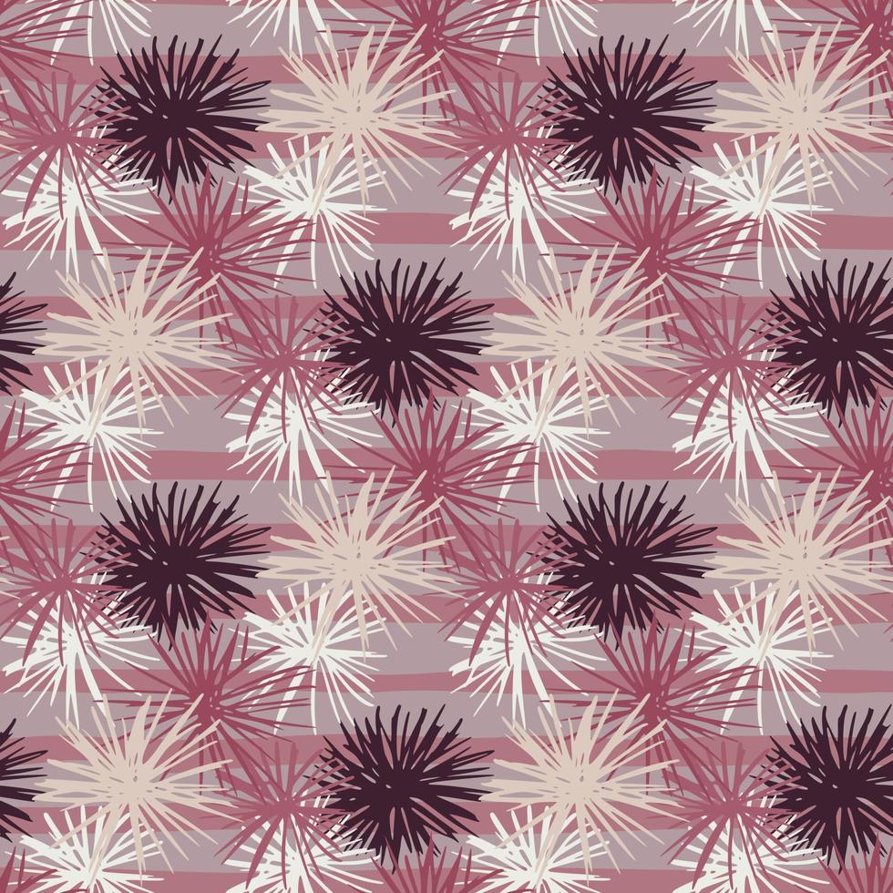 Ocean theme seamless pattern with white and purple sea urchins. Stripped background in lilac tones. Exotic stylized backdrop. vector