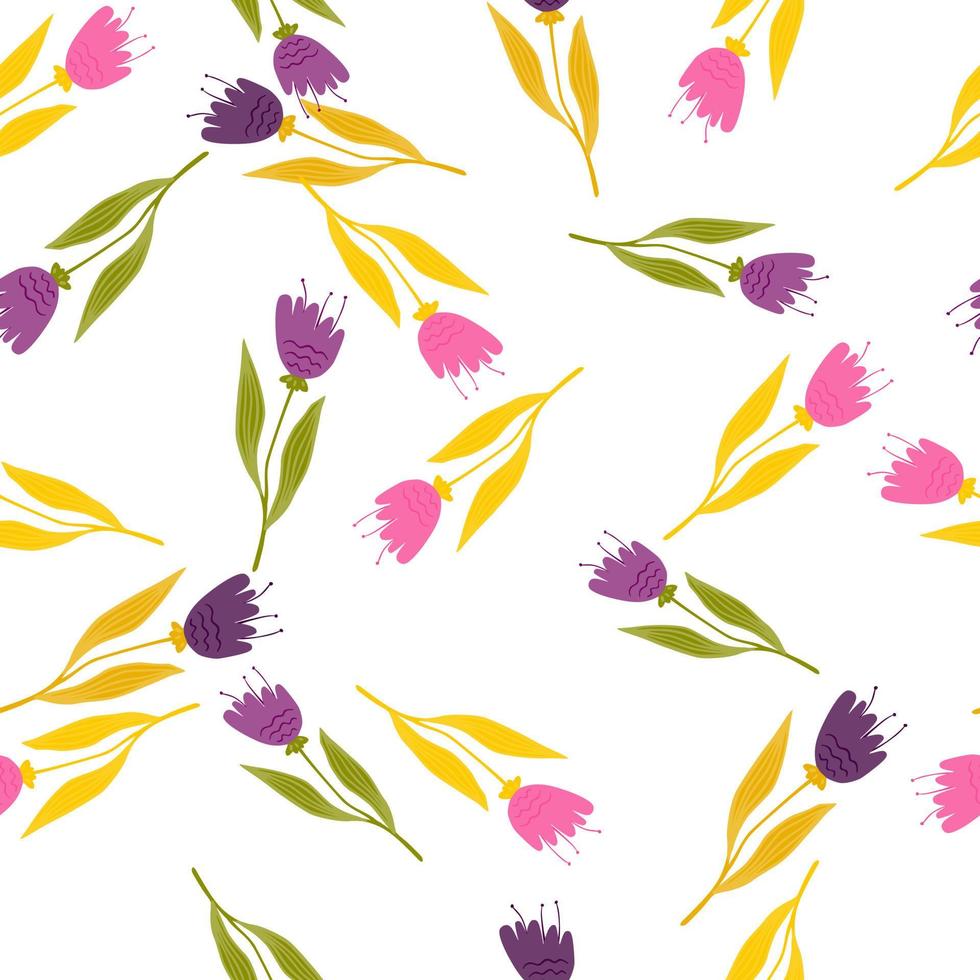 Doodle wildflower seamless pattern on white background. vector