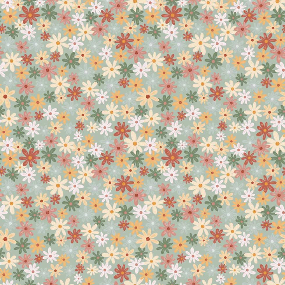 Blossom ditsy seamless pattern. Small chamomile print. Cute floral ornament. vector