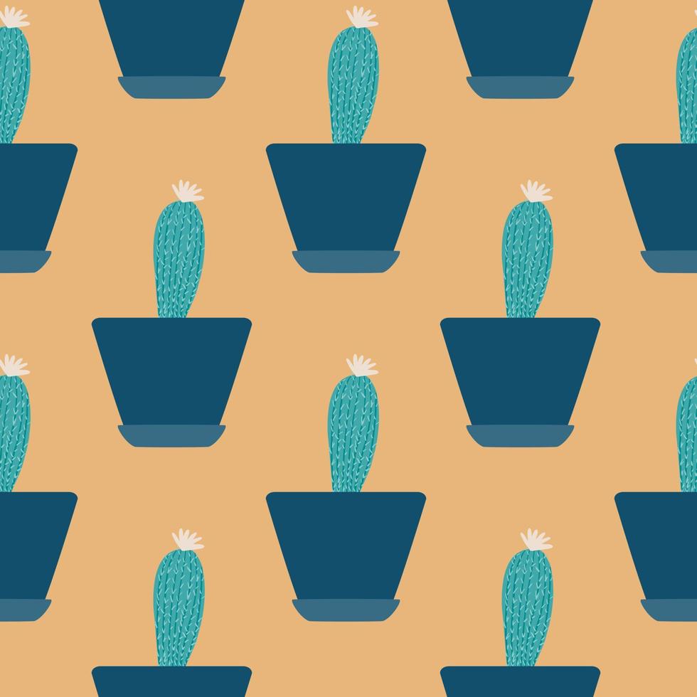 Cactus in pot seamless pattern. Doodle botanical exotic wallpaper. vector