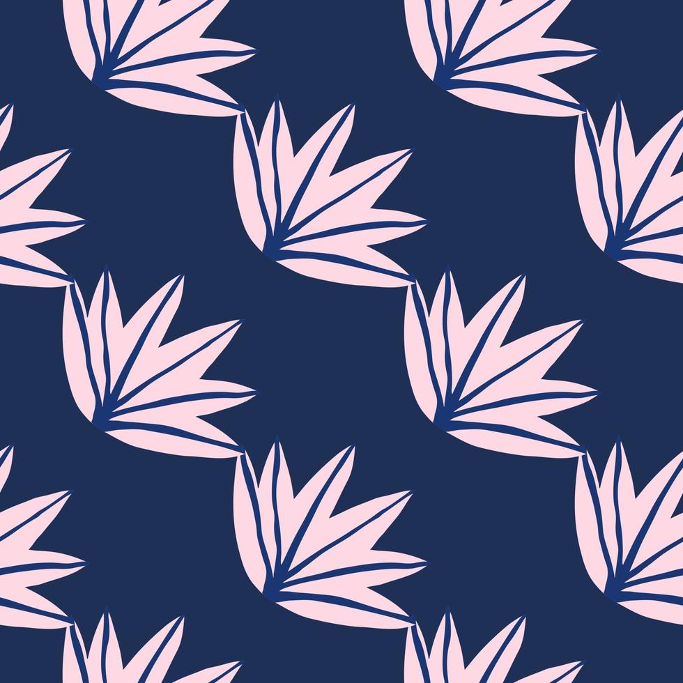 Tropical leaves seamless pattern on blue background. Contemporary tropic palm leaf doodle vector illustration. Fashion creative design.