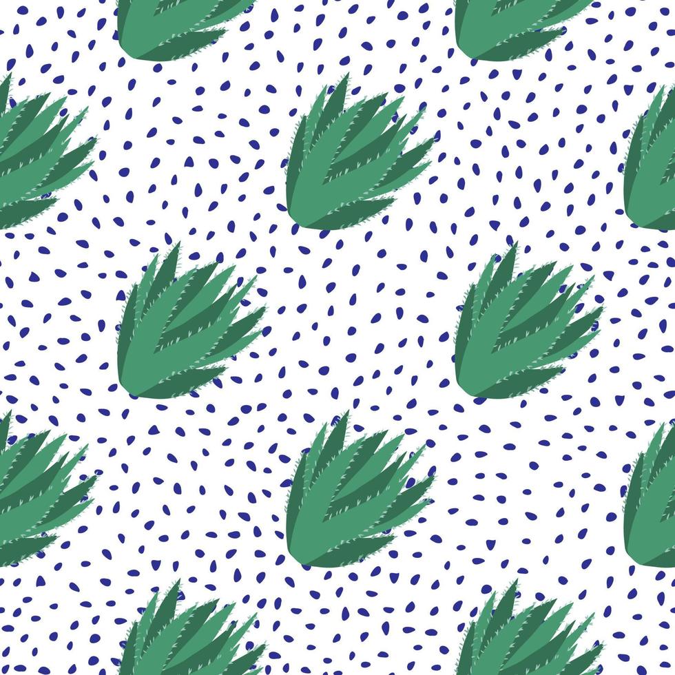 Aloe cacti wallpaper. Abstract cactus seamless pattern on dots background. vector