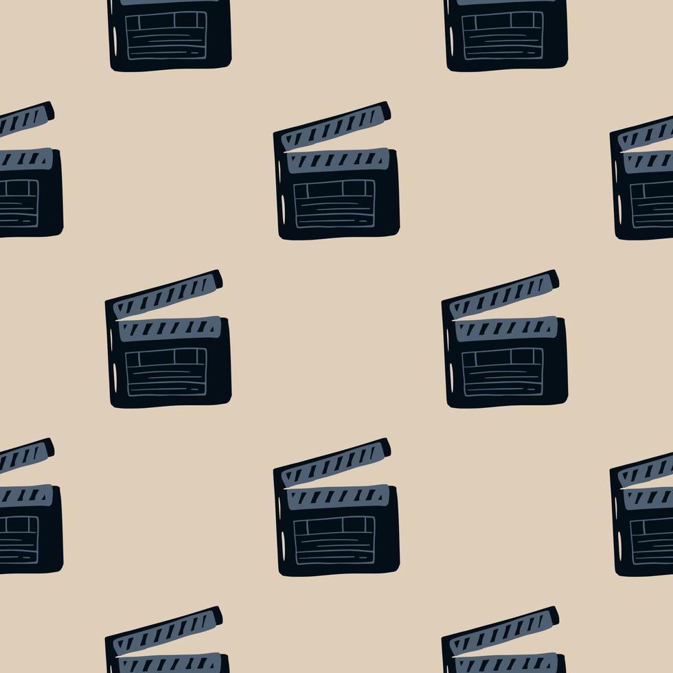 Doodle clapperboard seamless pattern. Simple cimema style print in dark tones on light beige background. vector