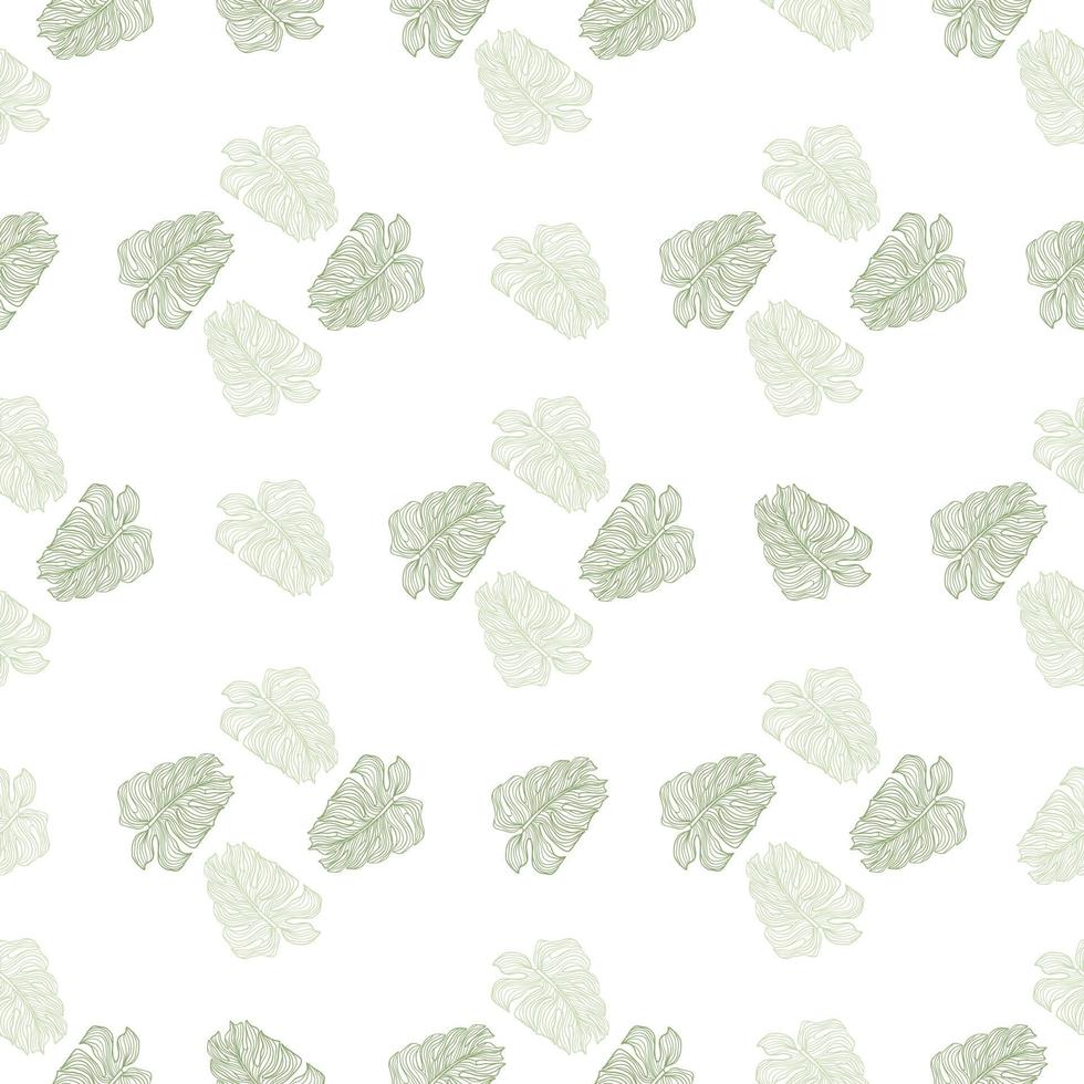 Geometric linear monstera outline seamless pattern. Tropical leaves backdrop. vector