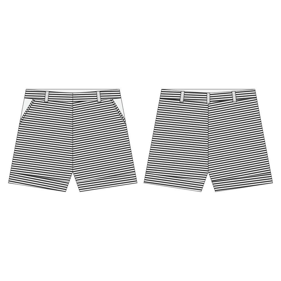 pantalones cortos con bolsillo en tela de rayas negras para niñas aisladas sobre fondo blanco. vector