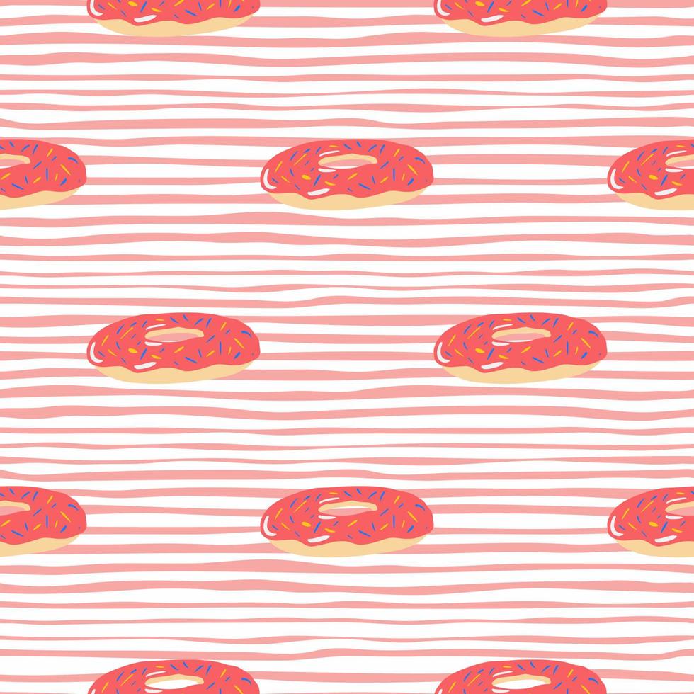 simple patrón dulce estilizado sin fisuras con siluetas de donuts de garabatos. adorno de comida rosa brillante sobre fondo despojado. vector