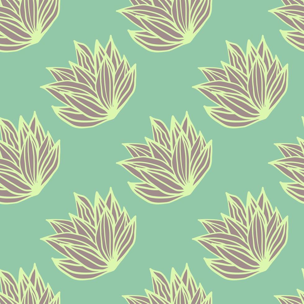 Spring seamless pattern with foliage ornament. Light turquoise background and yellow outlined leaves bush. vector
