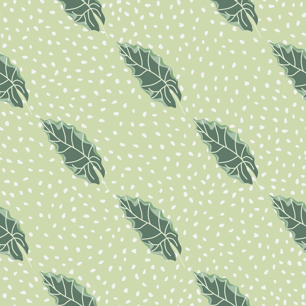 Pastel green abstract autumn oak leaves seamless pattern. Beige dotted background. Nature ornament. vector