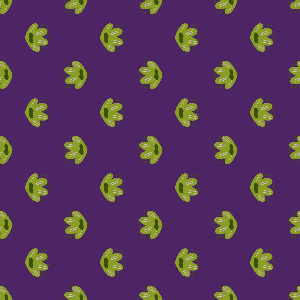 patrón natural abstracto sin fisuras con elementos de flores infantiles brillantes verdes. fondo morado impresión moderna. vector