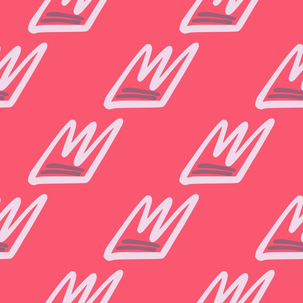 Contoured light crown silhouettes seamless pattern. Bright pink background. Simple backdrop. vector