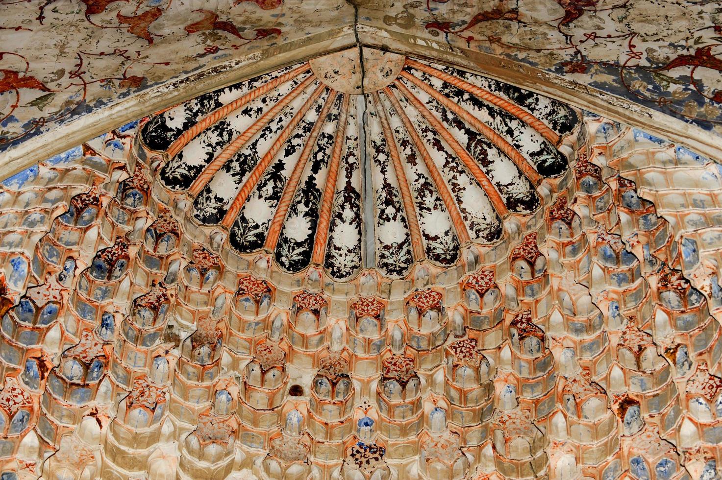 Elements of ancient architecture of Central Asia. Ceiling in the form of a dome in a traditional ancient Asian mosaic photo