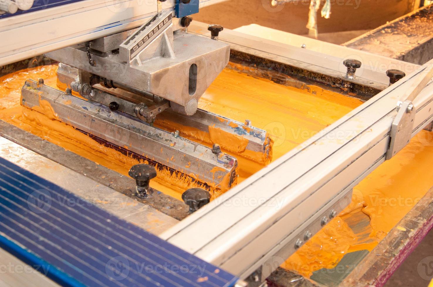equipment and machines for painting cloth at a garment factory closeup photo