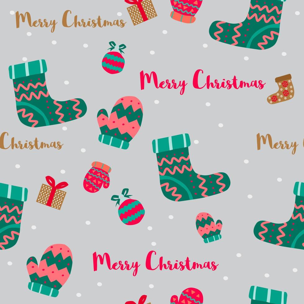 cute of merry christmas and happy new year seamless pattern with flat color design vector