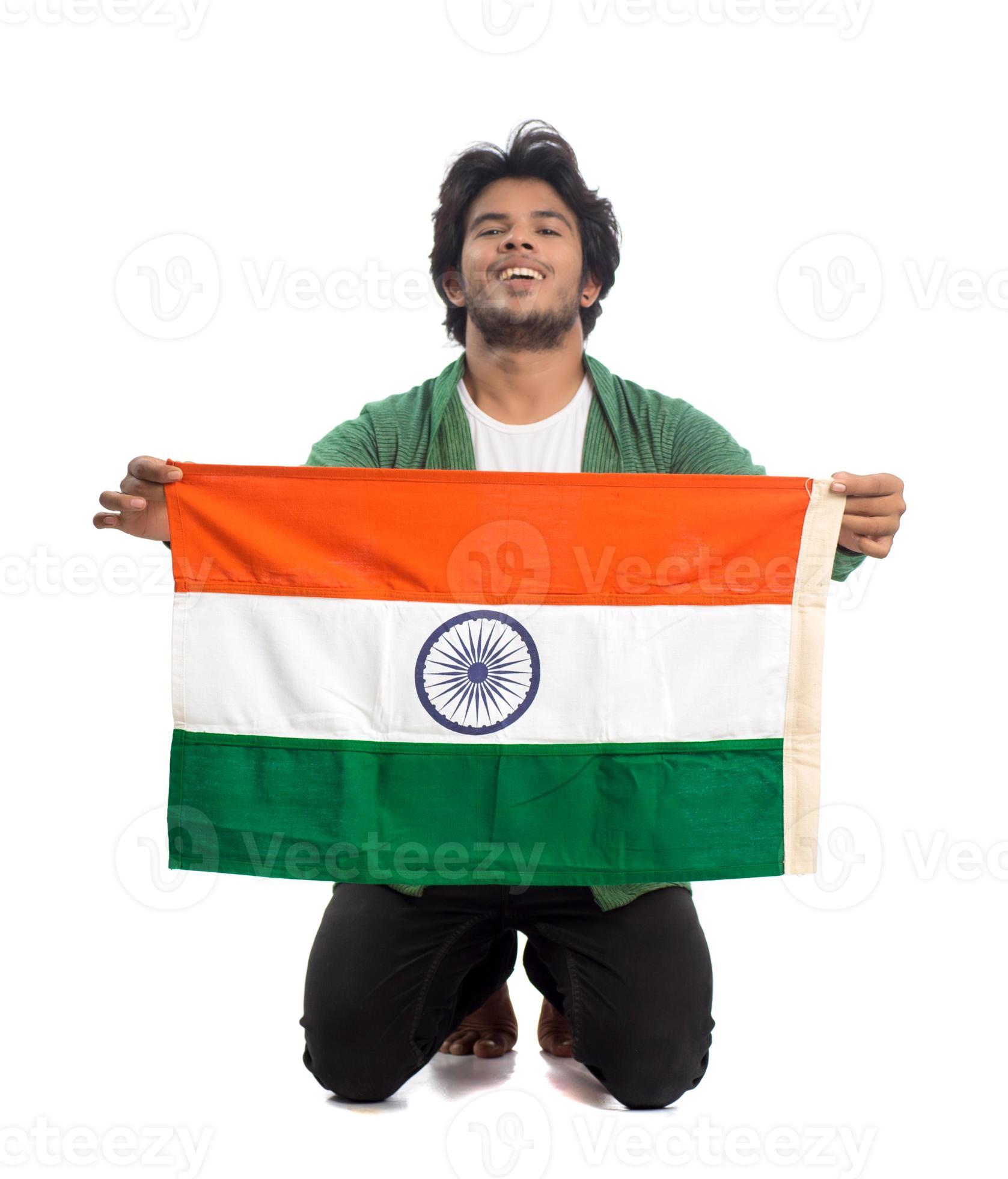 Young man with Indian flag or tricolor on white background, Indian  Independence day, Indian Republic day 5577138 Stock Photo at Vecteezy