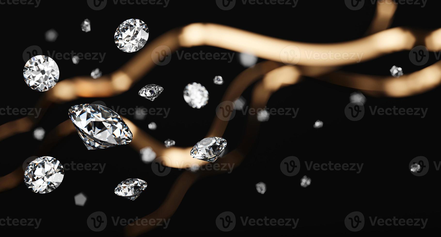 White diamonds group falling soft focus bokeh background 3d rendering photo