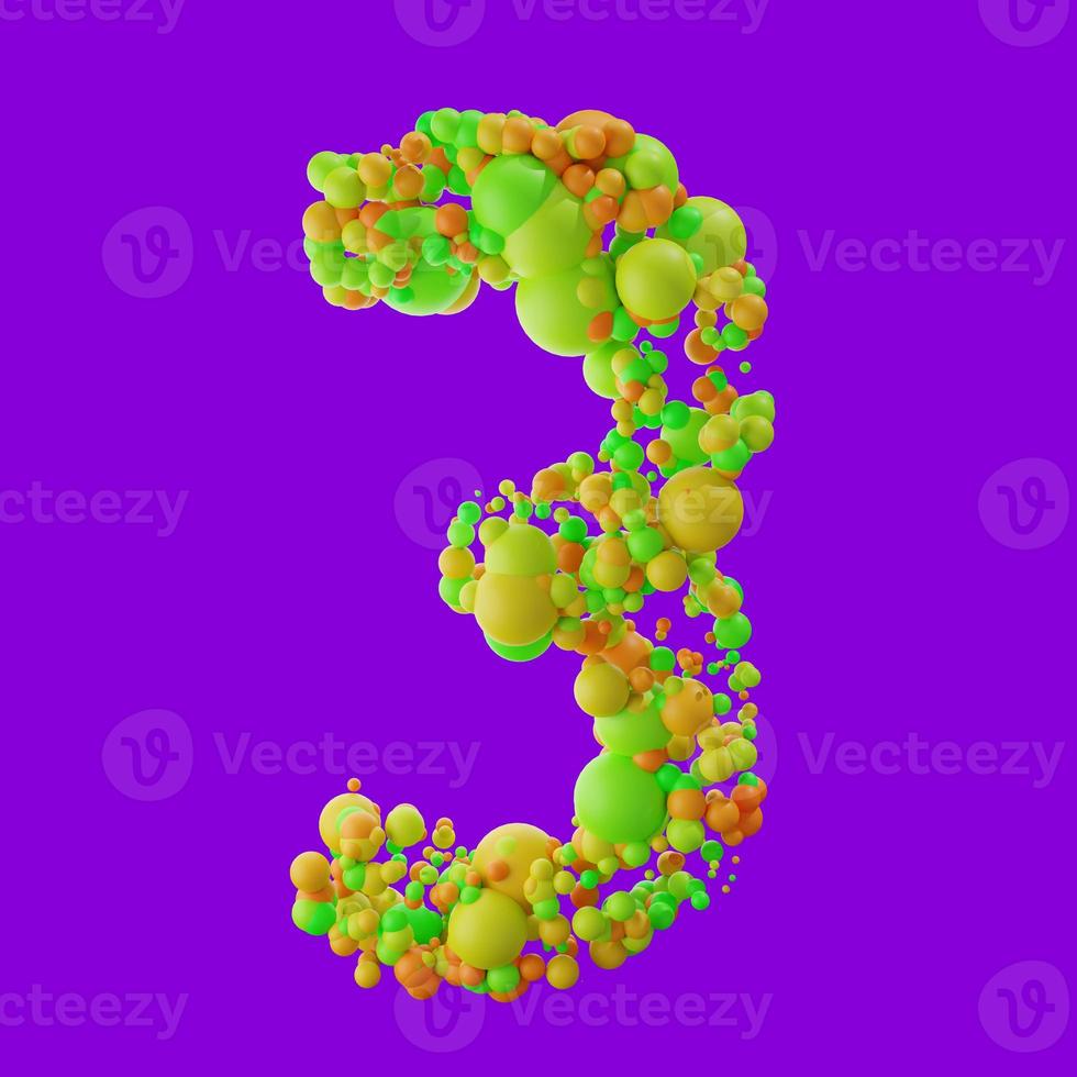 3d illustration of number with green and orange bubble photo