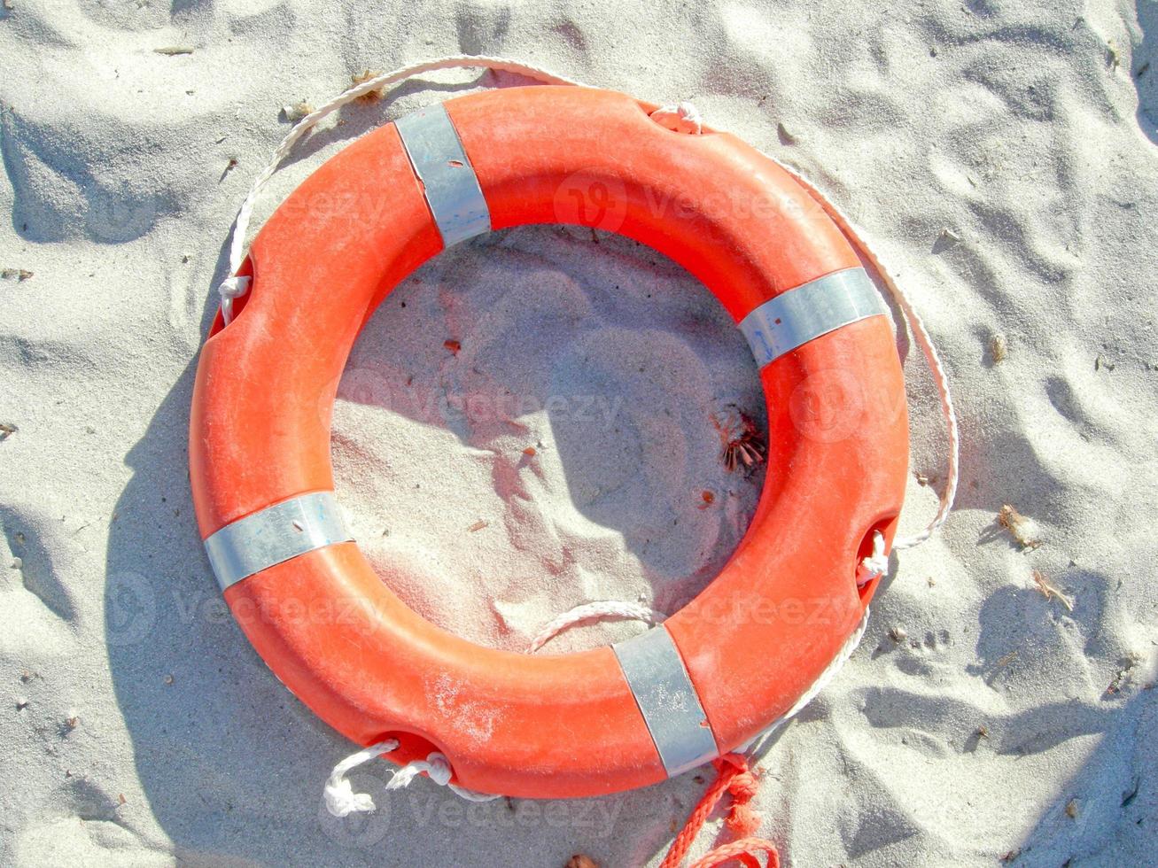 Orange life buoy on the shore photo