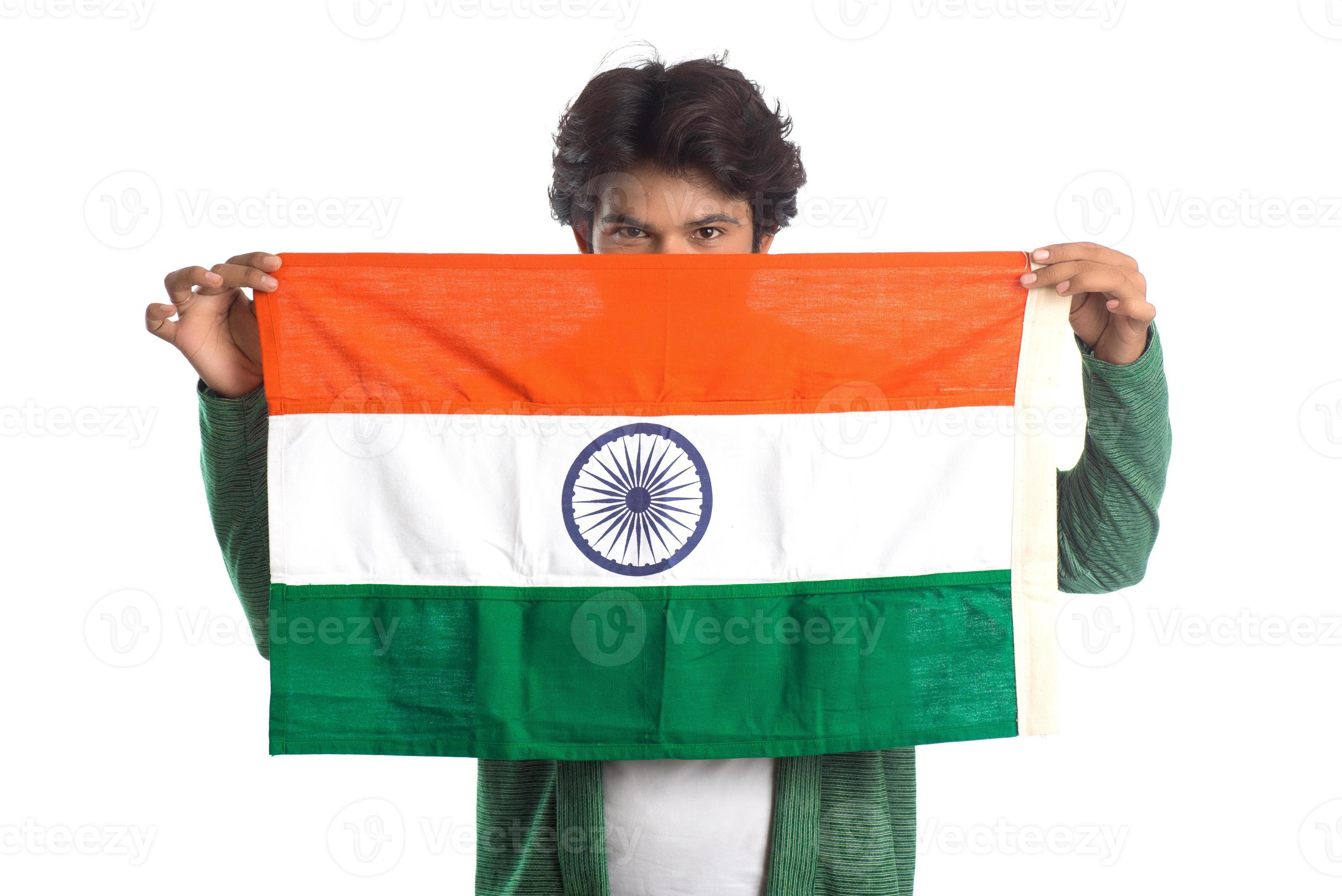 Young man with Indian flag or tricolor on white background, Indian  Independence day, Indian Republic day 5578954 Stock Photo at Vecteezy