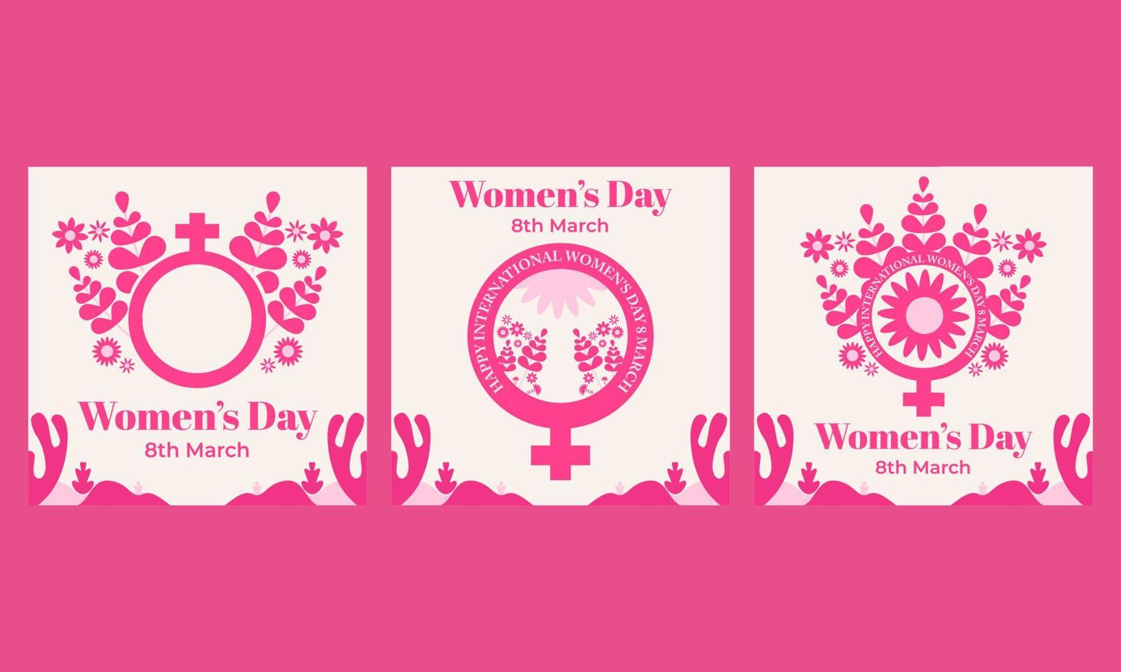 pink womens day social media post collection design vector