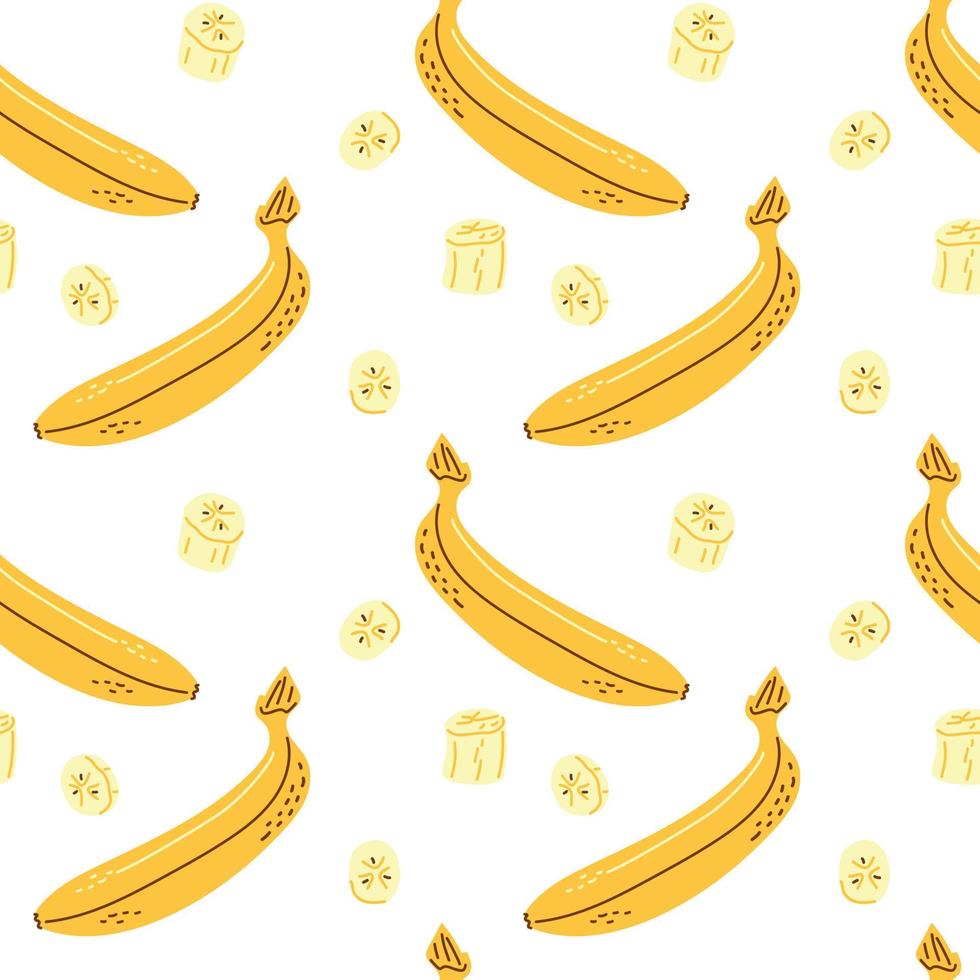 Seamless pattern of whole bananas and slices vector