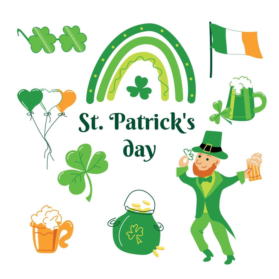 un conjunto de símbolos para st. día de San Patricio vector